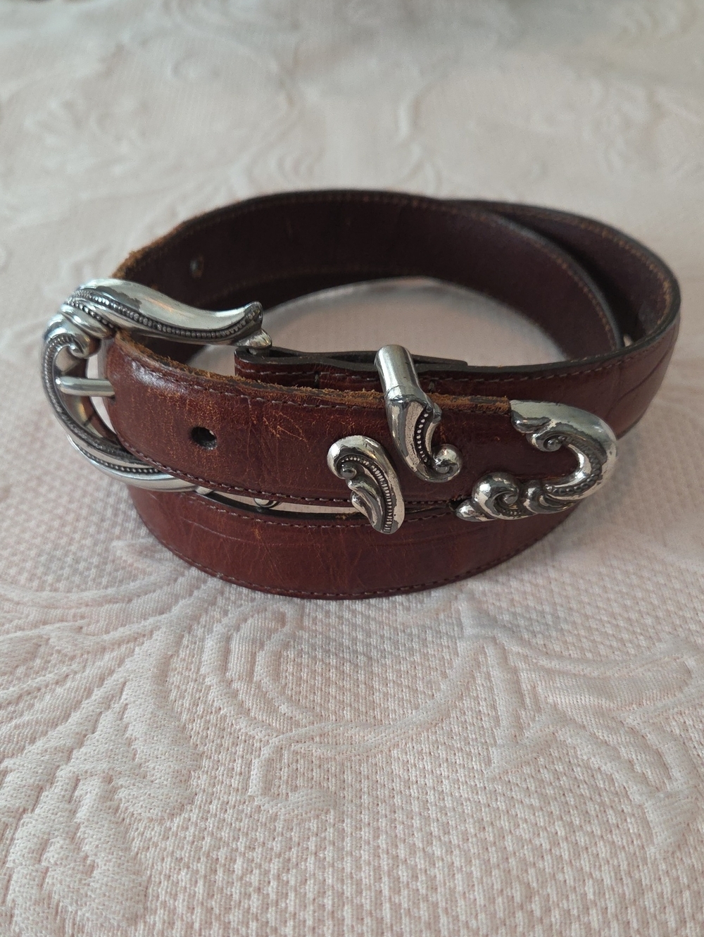Brighton Womens Leather Belt with Decorative Silver Buckle